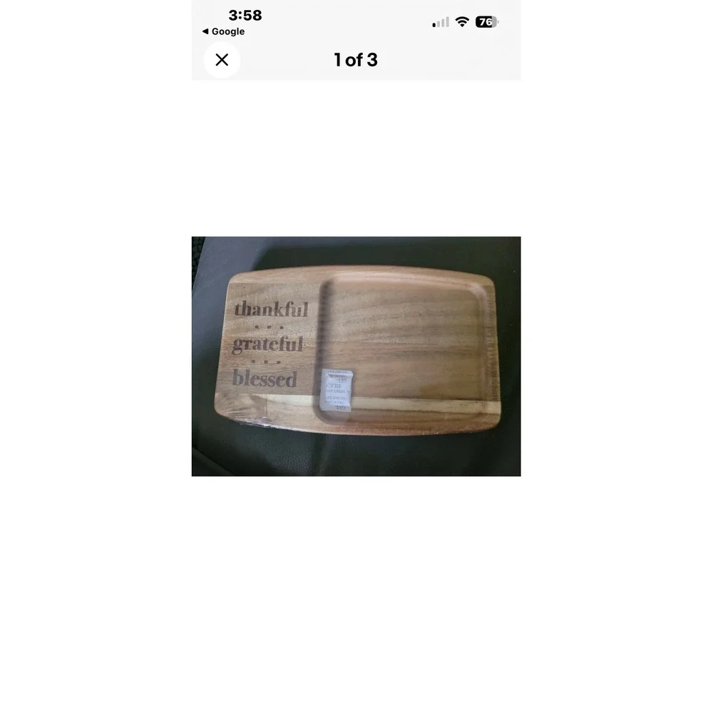 Pampered Chef Small Wood Cheese Board Thankful Grateful Blessed‎ Acacia 100033